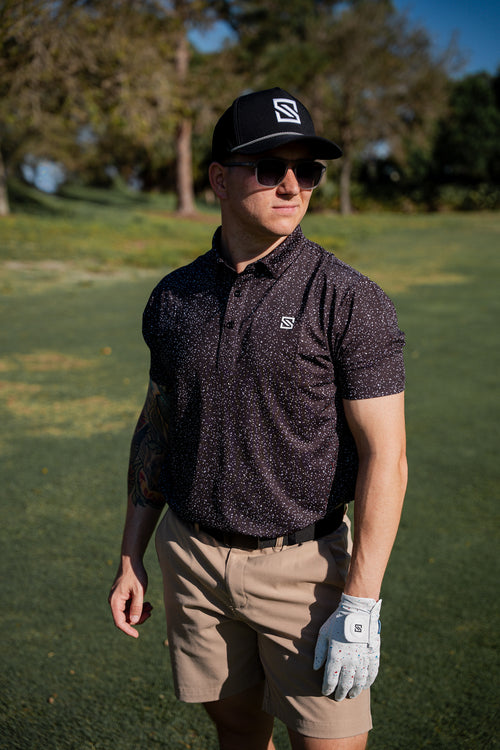 Black w/ White Drip Polo
