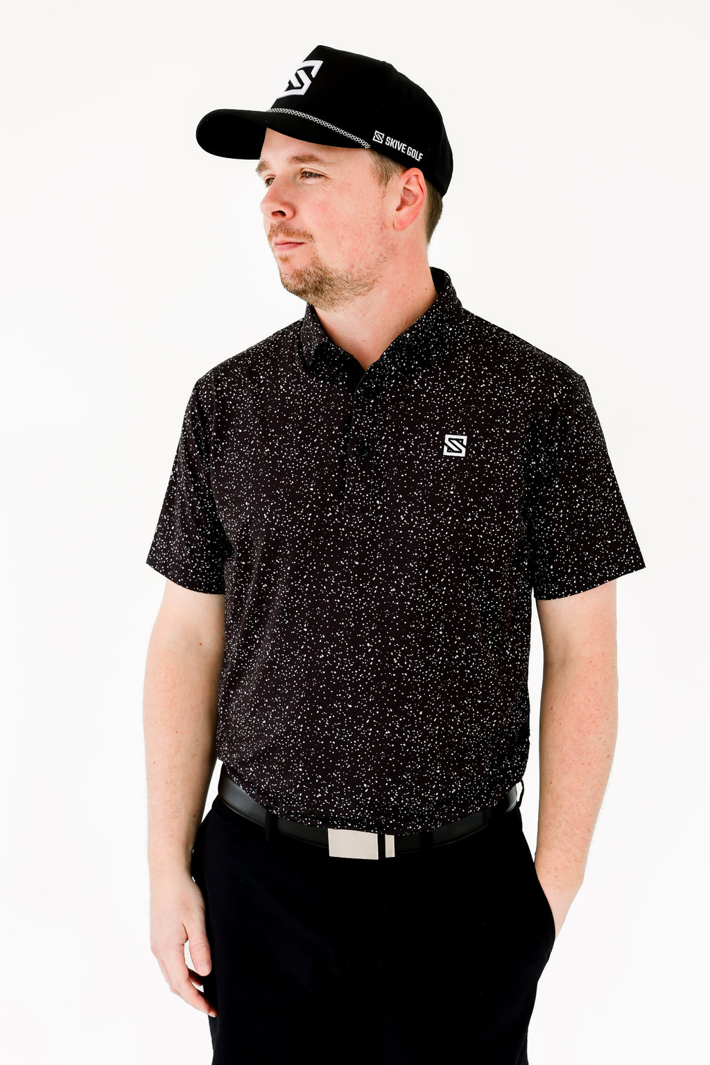 Black w/ White Drip Polo