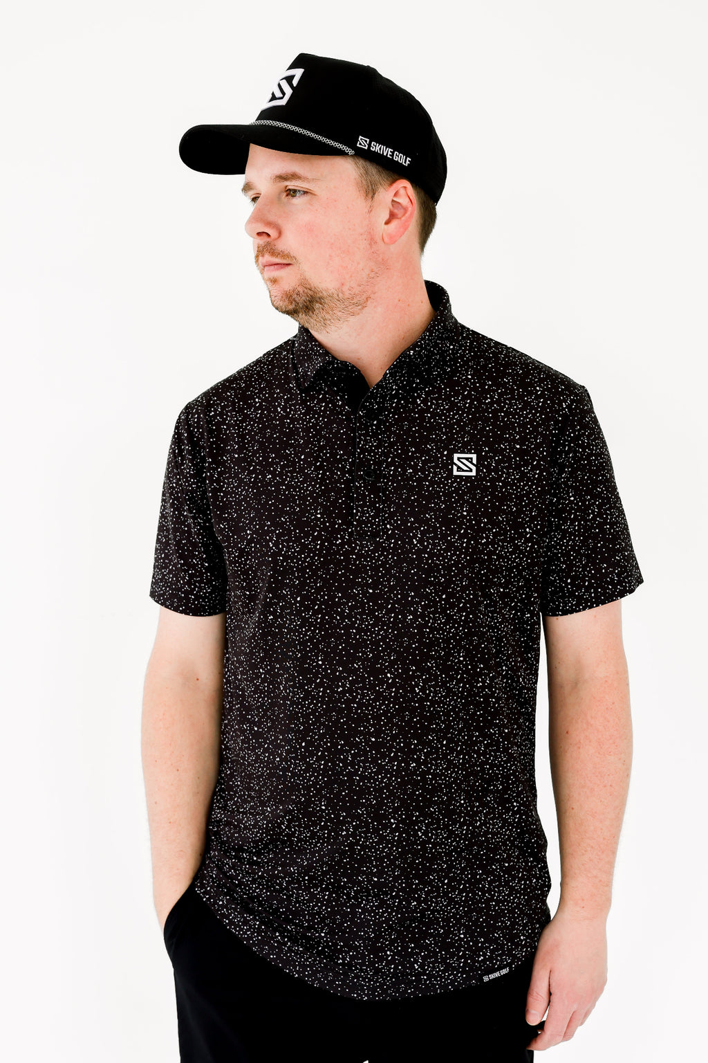 Black w/ White Drip Polo