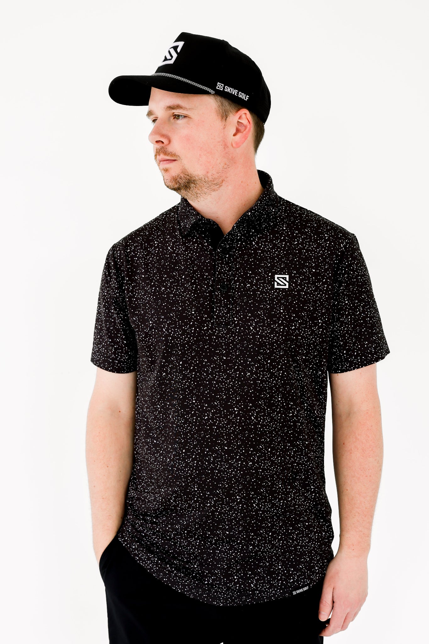 Black w/ White Drip Polo